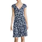 London Times Cap-sleeve Floral Print A-line Dress