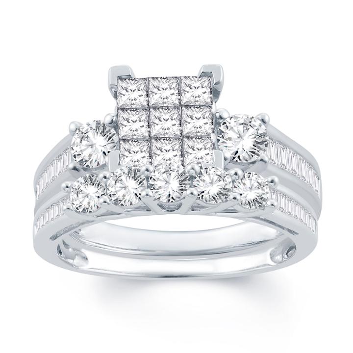 Womens 2 Ct. T.w. Genuine Princess White Diamond 10k Gold Engagement Ring