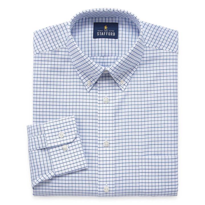 Stafford Stafford Wrinkle-free Oxford Long Sleeve Woven Grid Dress Shirt