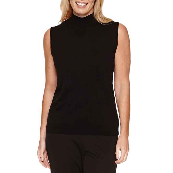 Alfred Dunner Tis The Season Sleeveless Mock Neck Pullover Sweater
