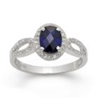 Womens Sapphire White Sterling Silver Oval Cocktail Ring