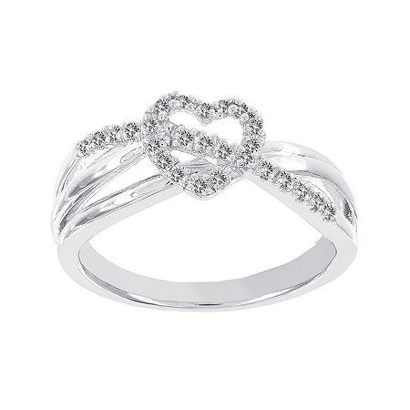 Lumastar 1/8 Ct. T.w. Diamond Sterling Silver Heart And Sash Promise Ring