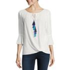 By & By Long Sleeve Scoop Neck Crepon Blouse-juniors
