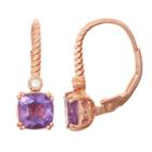 Genuine Amethyst & Diamond Accent 14k Rose Gold Over Silver Leverback Earrings