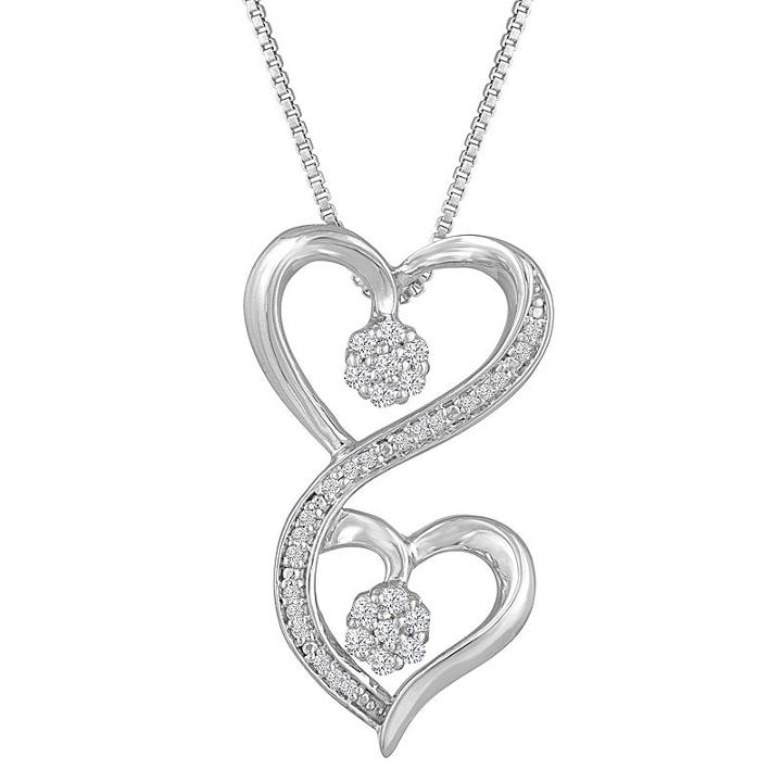 Diamond Blossom Womens 1/10 Ct. T.w. Genuine White Diamond Sterling Silver Heart Pendant Necklace
