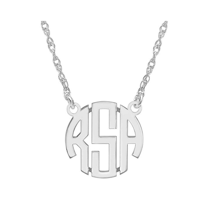 Personalized Sterling Silver 15mm Block Monogram Necklace