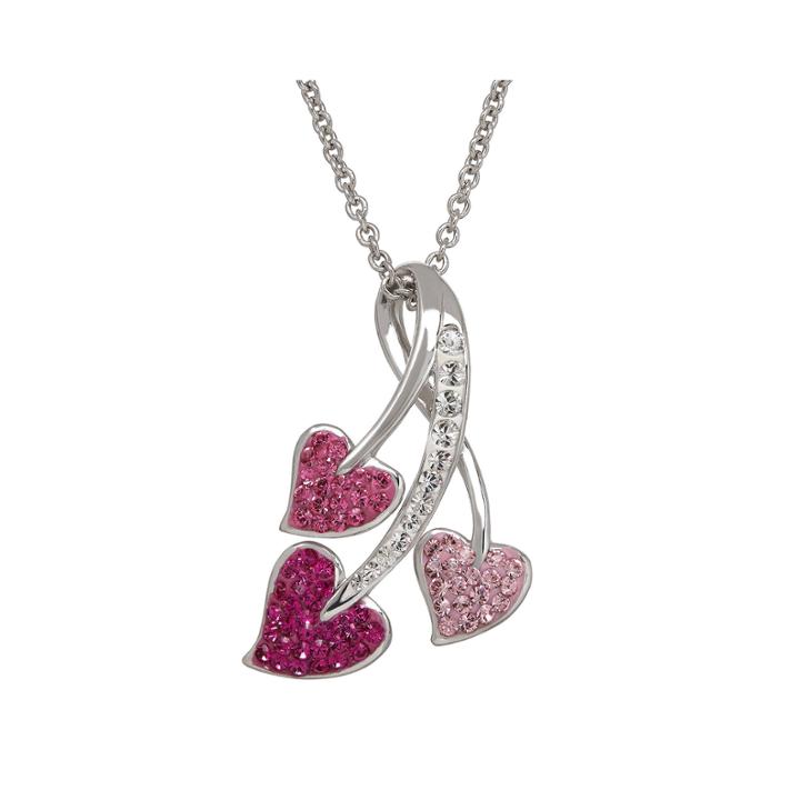 Crystal Three-heart Sterling Silver Pendant Necklace
