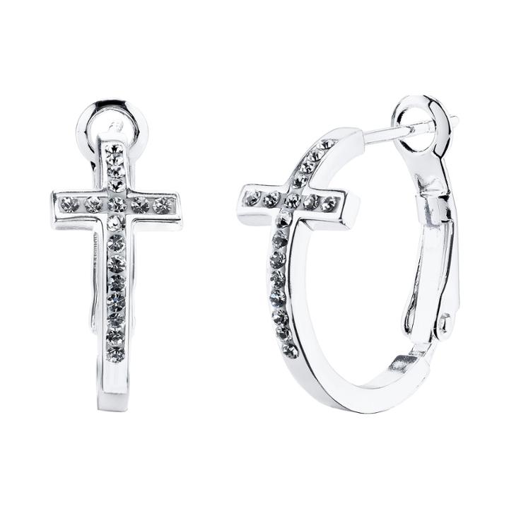 Crystal Sophistication™ Silver-plated Crystal-accent Cross Hoop Earrings