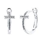 Crystal Sophistication&trade; Silver-plated Crystal-accent Cross Hoop Earrings