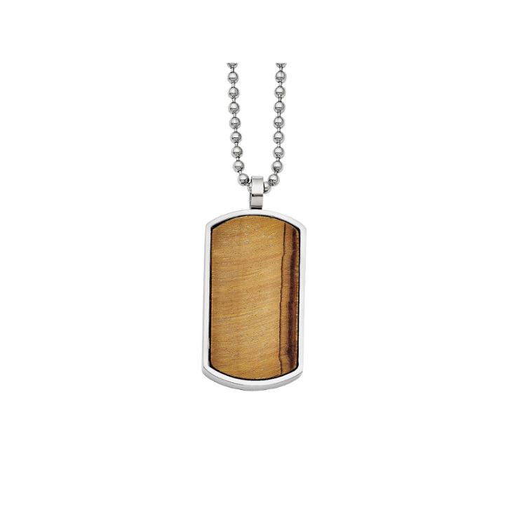 Mens Tiger's Eye Stainless Steel Dog Tag Pendant
