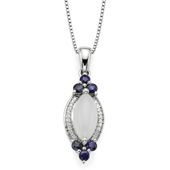 Genuine Moonstone And Lab-created Blue And White Sapphire Sterling Silver Pendant Necklace
