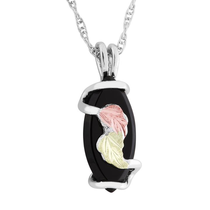 Black Hills Gold Landstroms Womens Black Onyx Sterling Silver Pendant Necklace