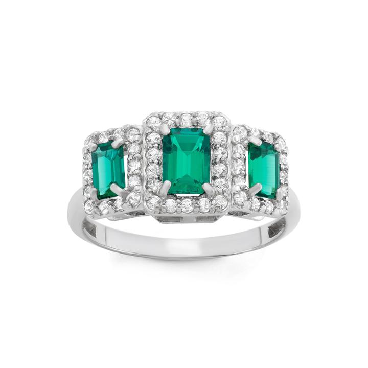 Lab Created Emerald & Lab Created White Sapphire Sterling Silver Ring