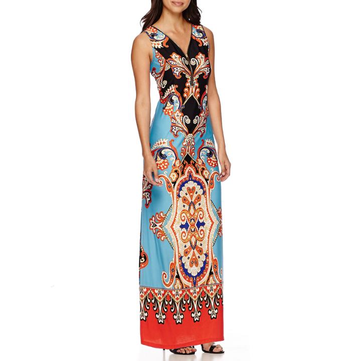 Msk Paisley Scroll Print Zip-front Maxi Dress