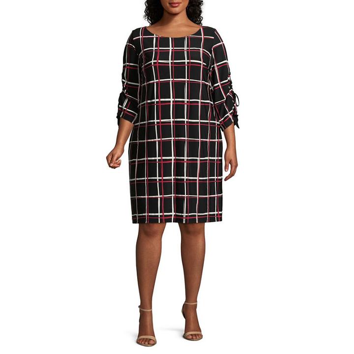 Studio 1 Long Sleeve Stripe Shift Dress - Plus