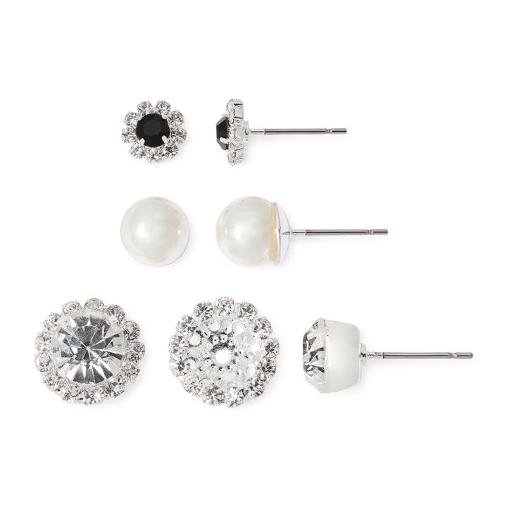 Vieste 3-pr. Crystal And Simulated Pearl Earring Set