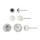 Vieste 3-pr. Crystal And Simulated Pearl Earring Set