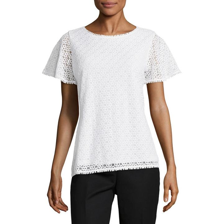 Liz Claiborne Short Sleeve Lace Knit Blouse