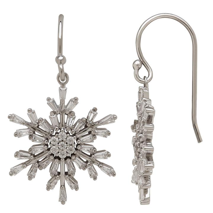 Cubic Zirconia Sterling Silver Snowflake Earrings