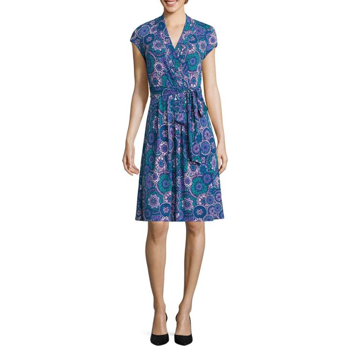 Liz Claiborne Short Sleeve Paisley Wrap Dress