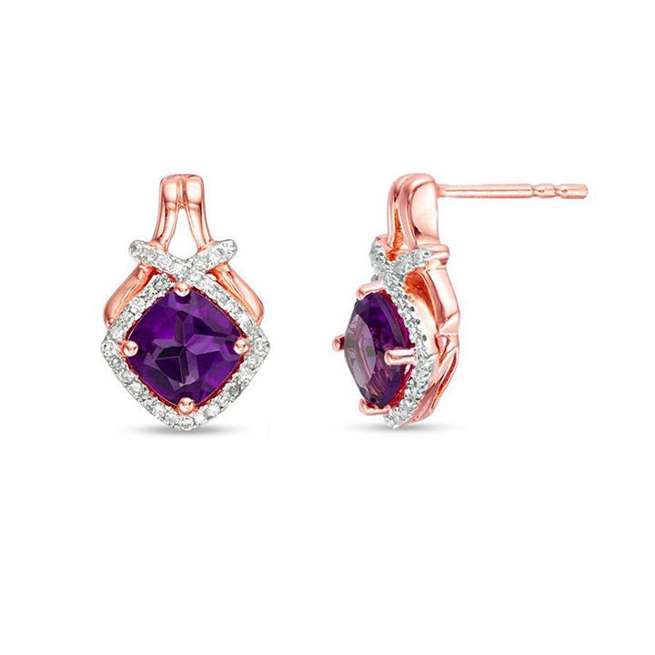 1/5 Ct. T.w. Cushion Purple Amethyst 10k Gold Stud Earrings