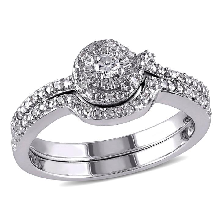 1/7 Ct. T.w. Diamond Sterling Silver Halo Bridal Set