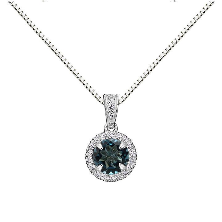 Womens Genuine Blue Blue Topaz Sterling Silver Round Pendant Necklace