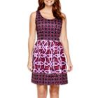 Dqt Sleeveless Mixed Print Fit-and-flare Dress - Petite