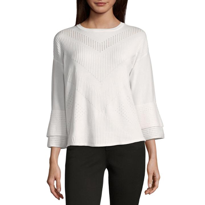 89th & Madison Tiered Sleeve Round Neck Pullover Sweater