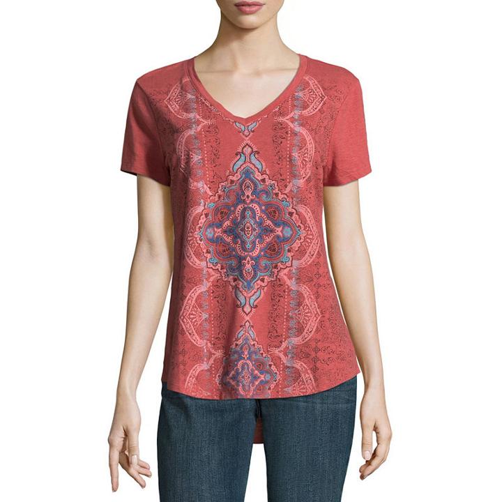 St. John's Bay Short Sleeve Crew Neck Bordered T-shirt-womens