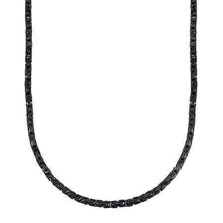 Mens Black Ion-plated Stainless Steel Byzantine Chain Necklace