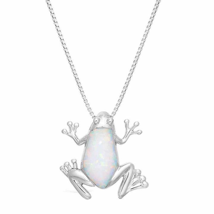 Womens Lab Created White Opal Pendant Necklace