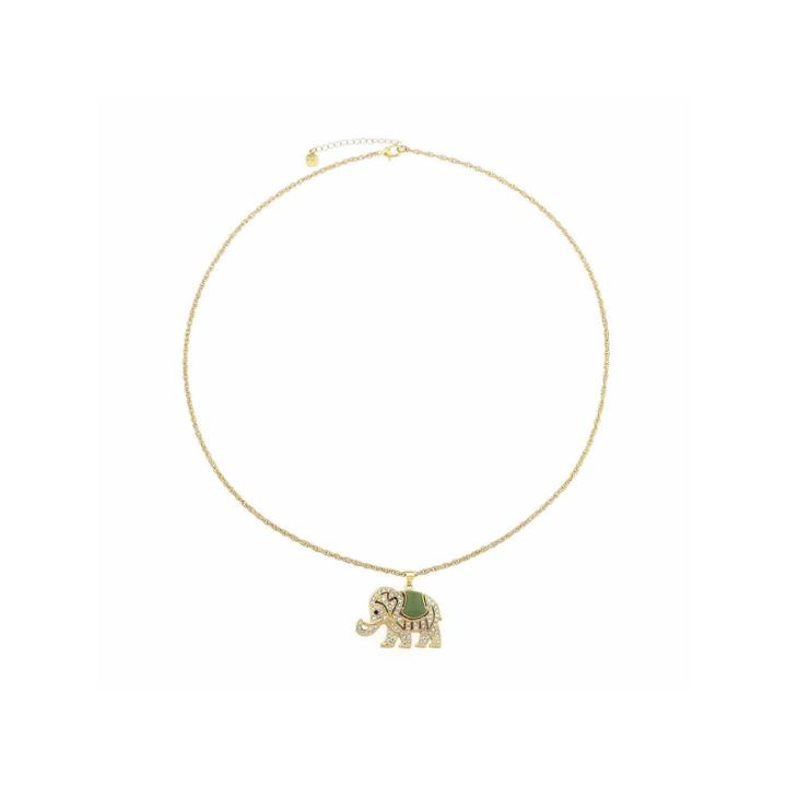 Monet Jewelry Womens Green Goldtone Elephant Pendant Necklace