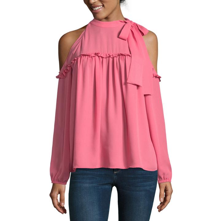 Belle + Sky Cold Shoulder Tie Neck Top