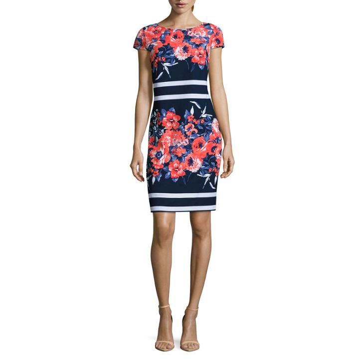 Alyx Short Sleeve Floral Stripe Sheath Dress