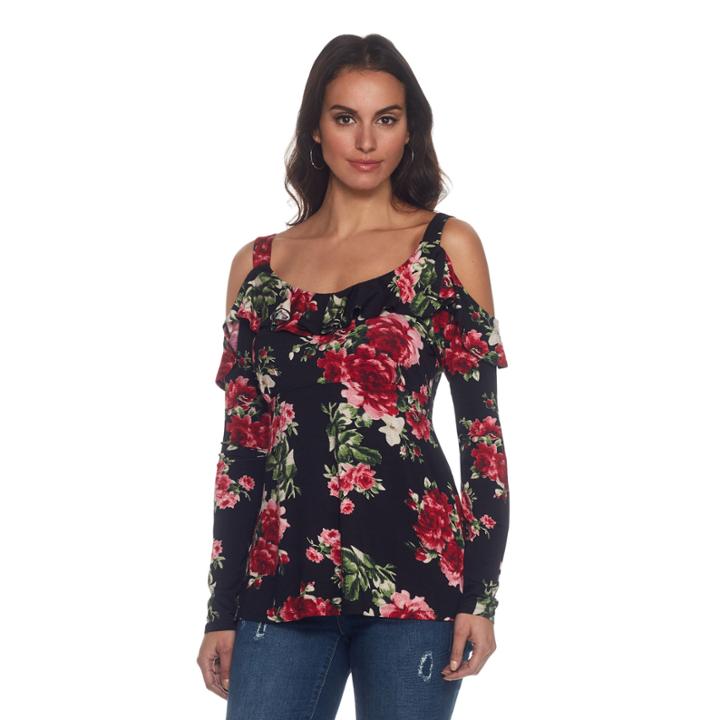Skyes The Limit Venezia Cold Shoulder Ruffle Top- Plus