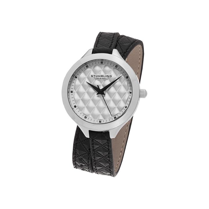 Sthrling Original Womens Quilt-look Dial Black Leather Wrap Watch 7456.01