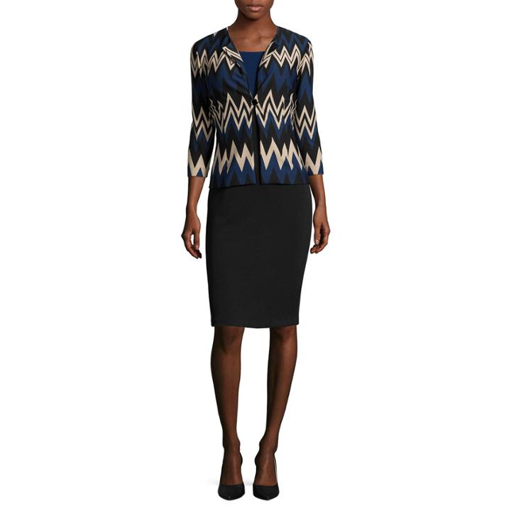 Danny & Nicole 3/4-sleeve Chevron Colorblock Jacket Dress