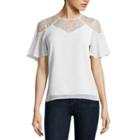Belle + Sky Short Sleeve Lace Yoke Flutter Top