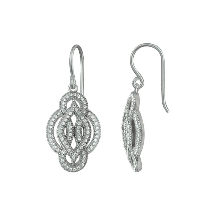Crystal Sterling Silver Scroll Motif Earrings