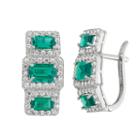 Green Emerald Sterling Silver Rectangular Clip On Earrings