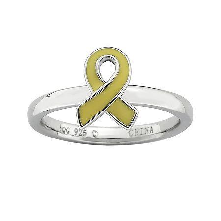 Personally Stackable Sterling Silver Yellow Enamel Awareness Ribbon Ring