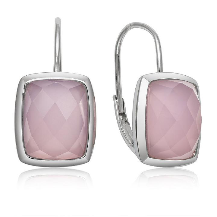 Pink Quartz Sterling Silver Rectangular Drop Earrings
