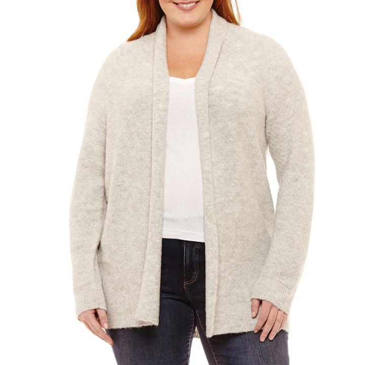 Liz Claiborne Long Sleeve Open Front Cardigan-plus