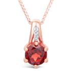 Womens Diamond Accent Genuine Red Garnet Round Pendant Necklace