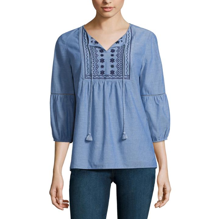 St. John's Bay 3/4 Sleeve Scoop Neck Woven Blouse-petites