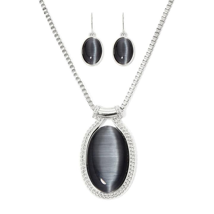 Mixit&trade; Simulated Gray Cat's Eye Oval Earring And Pendant Necklace Set