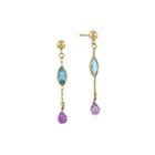 Genuine Blue Topaz And Amethyst 14k Yellow Gold Earrings