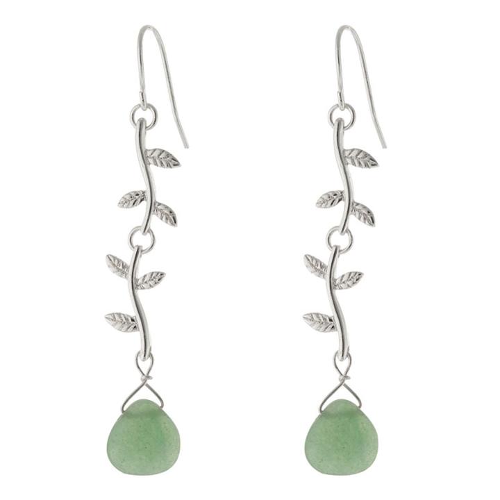 Pure Silver-plated Green Aventurine Vine Drop Earrings