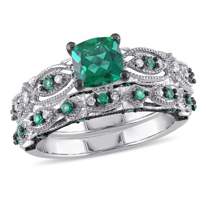 Womens 1/10 Ct. T.w. Lab Created Green Emerald 10k Gold Bridal Set